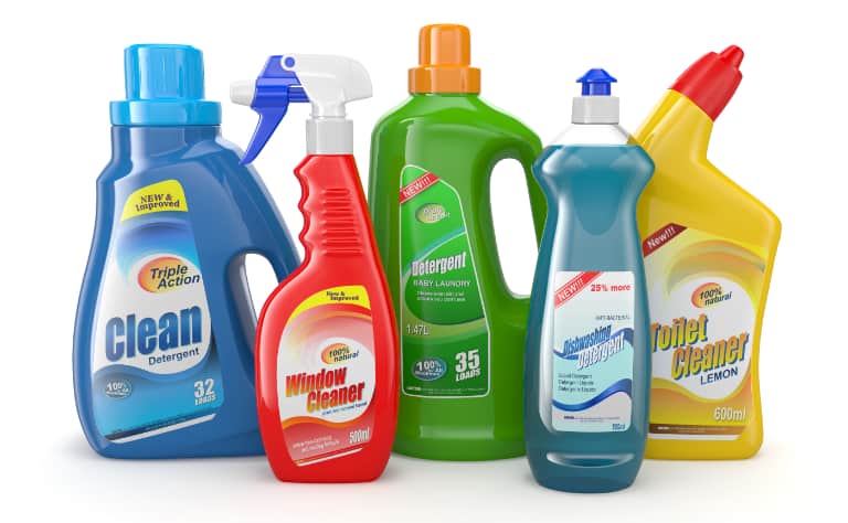 Cleaning product bottles.